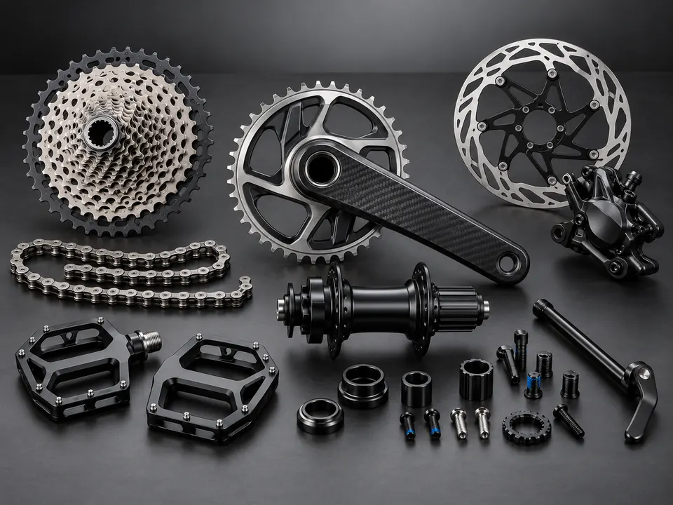 Bicycle brake, chain, lighting and machined accessory product board